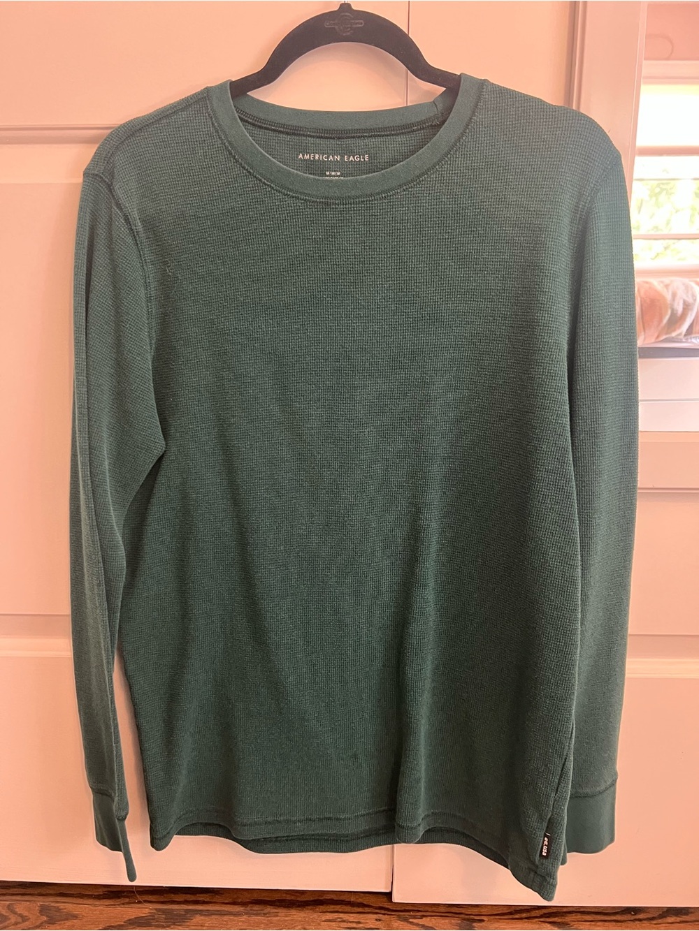 Men’s American Eagle Forest Green Waffle Knit Long Sleeve Shirt Size Medium